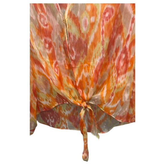Chico’s Orange Sheer Tie-Front Blouse | Size M Embellished Button-Up Top - Picture 15 of 16